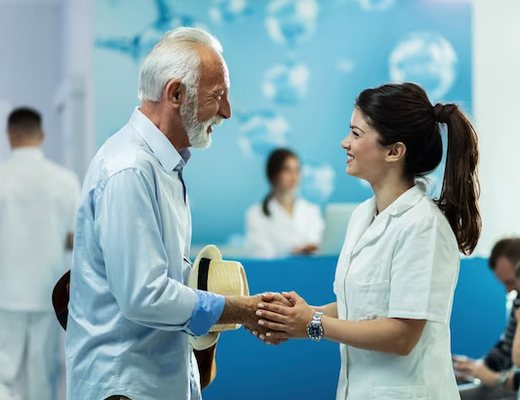 A caring team member welcoming a patient